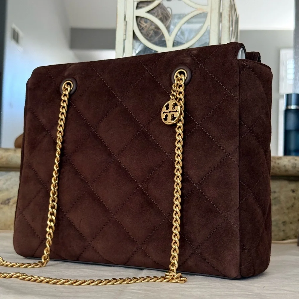 NWT 678! Tory Burch Willa Suede Small Zip Top Tote in Dark Cocoa Brown